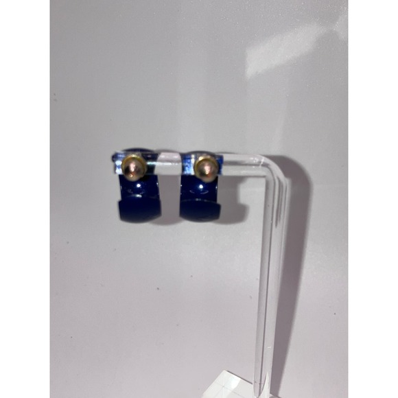 Vintage Royal Blue Enamel Hoop 5/8 Inch Earrings! - Picture 2 of 9